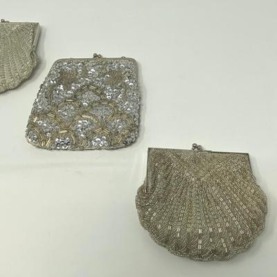 Vintage Ivory, Silver, and Gold Micro-Bead and Sequin Clutches