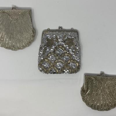 Vintage Ivory, Silver, and Gold Micro-Bead and Sequin Clutches
