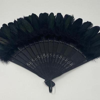 Stunning Large Vintage Black Feather Handheld Fan