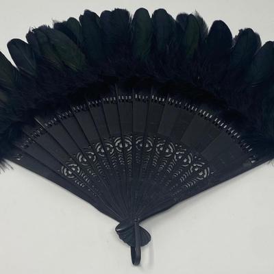 Stunning Large Vintage Black Feather Handheld Fan