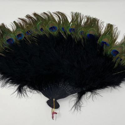 Vintage Large Peacock Feather Handheld Fan