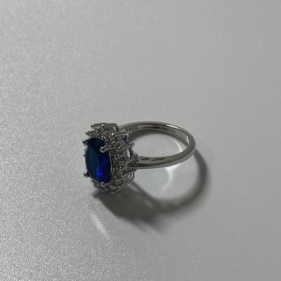 Sterling Silver Ring with Blue Glass Stone