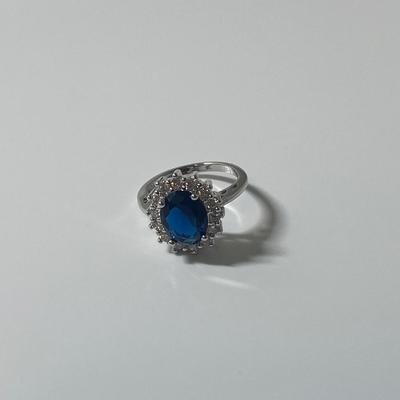 Sterling Silver Ring with Blue Glass Stone