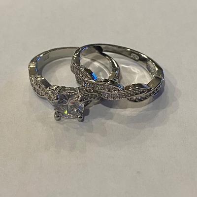 Sterling Silver Engagement Ring Set with CZ Stones