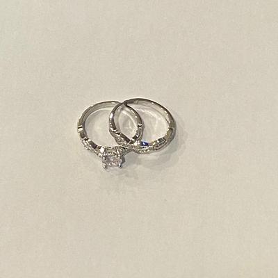 Sterling Silver Engagement Ring Set with CZ Stones