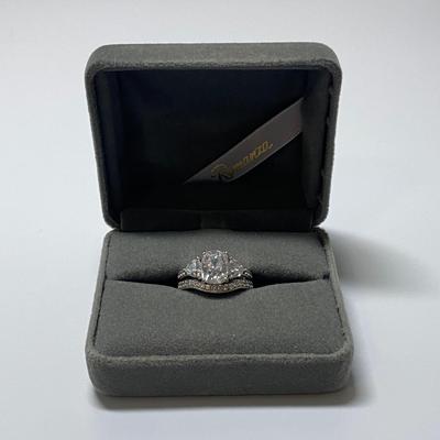 Sterling Silver Engagement Ring Set with CZ Stones