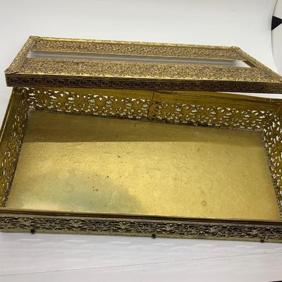 Vintage Brass filigree tissue box, felt bottom