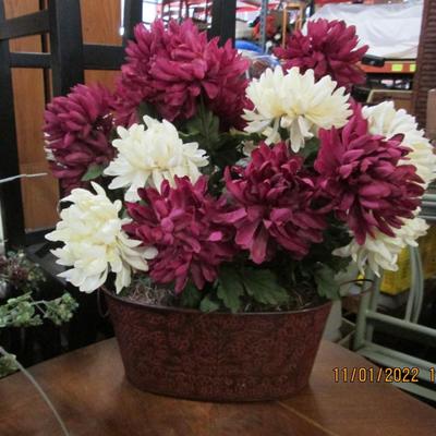 Silk Flower Arrangements in Metal Pots