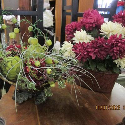 Silk Flower Arrangements in Metal Pots