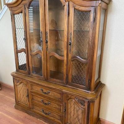 Lighted Wood and Glass China Cabinet Hutch