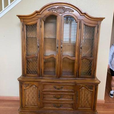Lighted Wood and Glass China Cabinet Hutch