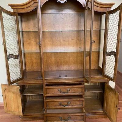 Lighted Wood and Glass China Cabinet Hutch