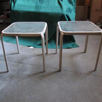 Pair of Patio End Tables with Glass Tops