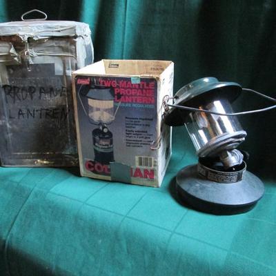 Vintage Coleman Propane Lantern and Metal Box