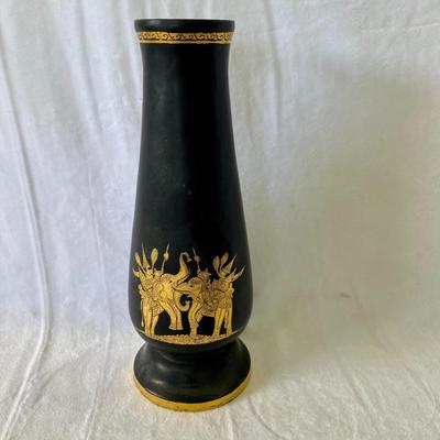 Thai Style Gold and Black Lacquer Plates and Vases (BR1-SL)