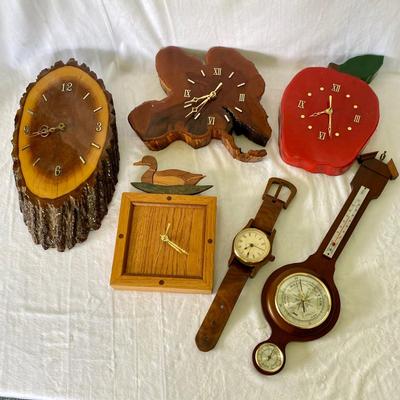 Lot of Six Wooden Clocks and Barometer (BR1-SL)