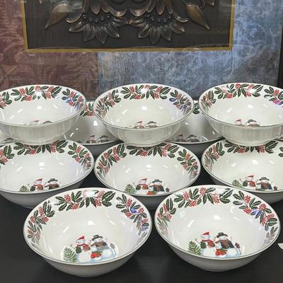 Snowman Family & Holly Christmas Holiday Bowls. GEI Design