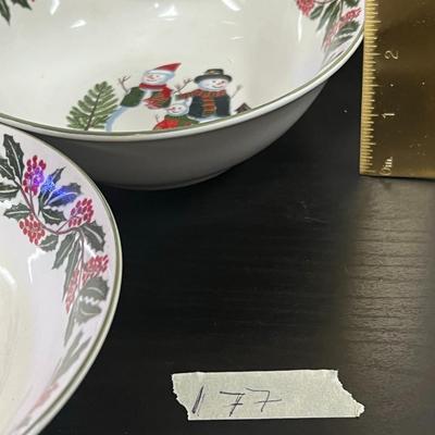 Snowman Family & Holly Christmas Holiday Bowls. GEI Design