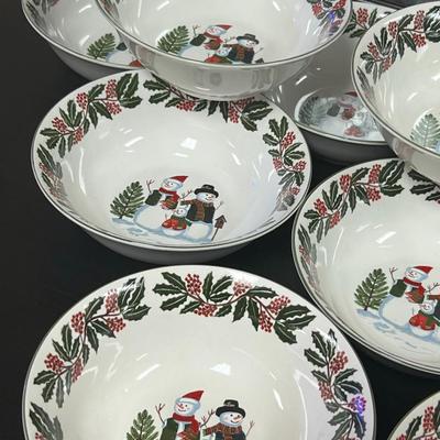 Snowman Family & Holly Christmas Holiday Bowls. GEI Design