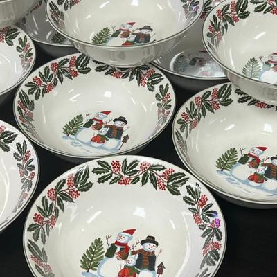 Snowman Family & Holly Christmas Holiday Bowls. GEI Design