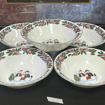 Snowman Family & Holly Christmas Holiday DEEP and Large Plates. . GEI Design