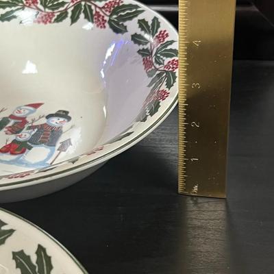 Snowman Family & Holly Christmas Holiday DEEP and Large Plates. . GEI Design