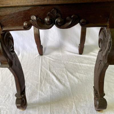 Dark Wood Carved Accent Table with Glass Top (BR1-SL)