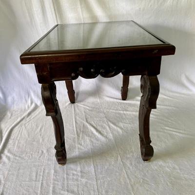 Dark Wood Carved Accent Table with Glass Top (BR1-SL)
