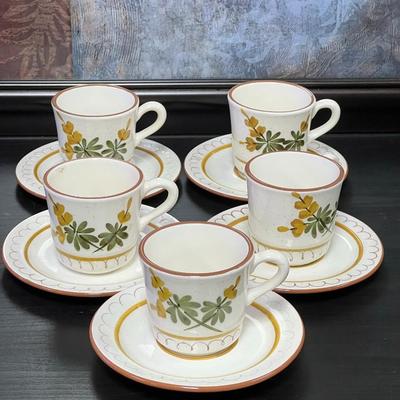 Vintage STANGL Pottery Golden Blossom Cups And Saucers