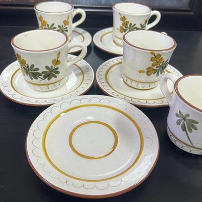 Vintage STANGL Pottery Golden Blossom Cups And Saucers