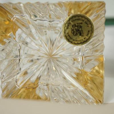 VINTAGE PERFUME BOTTLES 1950'S PURPLE FLASH GLASS & AMBER GLASS W/ENAMLLED FLORALS