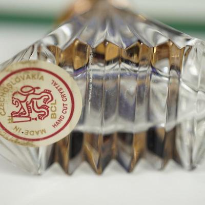 VINTAGE PERFUME BOTTLES 1950'S PURPLE FLASH GLASS & AMBER GLASS W/ENAMLLED FLORALS