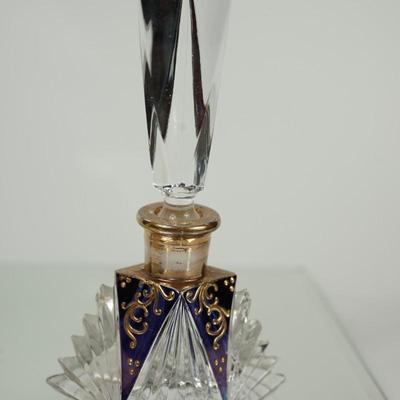 VINTAGE PERFUME BOTTLES 1950'S PURPLE FLASH GLASS & AMBER GLASS W/ENAMLLED FLORALS