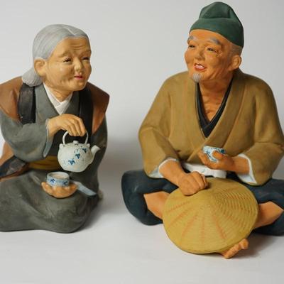 VINTAGE HAKATA URASAKI DOLLS PAIR ELDERLY MAN AND WOMAN