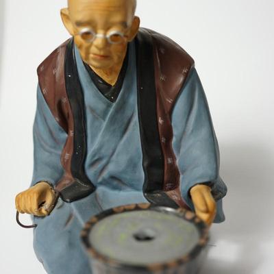 VINTAGE JAPANESE HAKATA URSAKI DOLLS. ELDERLY IN SCROLL WRITING