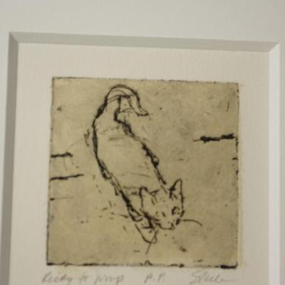 "READY TO JUMP" ENGRAVING OF CAT SIGNED STEELE. ARTIST PROOF  FRAMED.