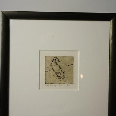 "READY TO JUMP" ENGRAVING OF CAT SIGNED STEELE. ARTIST PROOF  FRAMED.