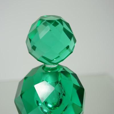 PAIR OF VINTAGE PERFUME BOTTLES, / FACET CUT IN GREEN