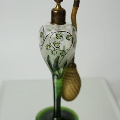 PAIR OF VINTAGE PERFUME BOTTLES, / FACET CUT IN GREEN