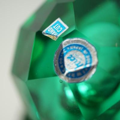 PAIR OF VINTAGE PERFUME BOTTLES, / FACET CUT IN GREEN