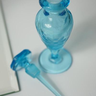 VINTAGE PERFUME BOTTLE IN BLUE AND ONE CLEAR