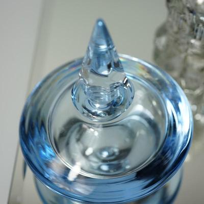VINTAGE PERFUME BOTTLE IN BLUE AND ONE CLEAR