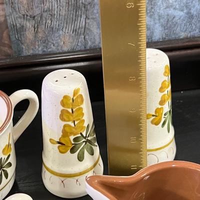 Vintage STANGL Pottery Golden Blossom. Mugs, creamer, sugar bowl, salt and pepper and more