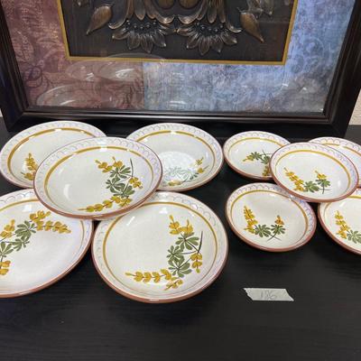 Vintage STANGL Pottery Golden Blossom.. soup plates and mini bowls