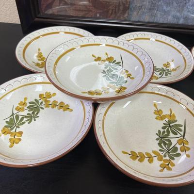 Vintage STANGL Pottery Golden Blossom.. soup plates and mini bowls