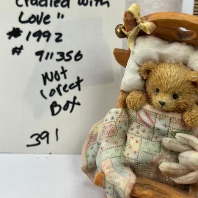 Cherished Teddies CRADLED WITH LOVE Baby Bear Figurine 911356 1992 Cradle Bed