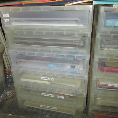 Lot of Craft Paper and Plastic Drawers