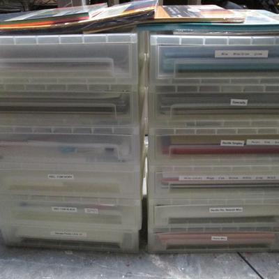 Lot of Craft Paper and Plastic Drawers