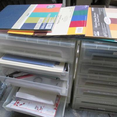 Lot of Craft Paper and Plastic Drawers