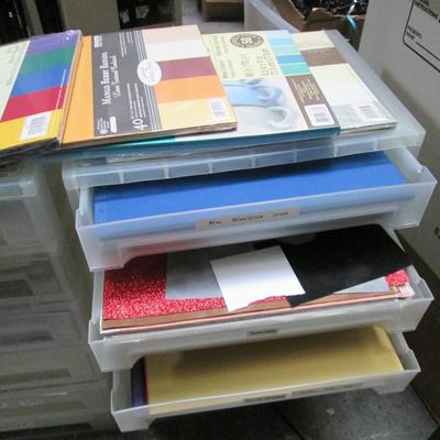 Lot of Craft Paper and Plastic Drawers